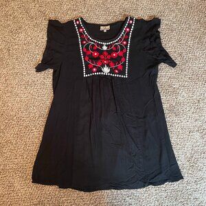 NWOT Size XL S. R. Fashion black embroidered tunic top coverup dress